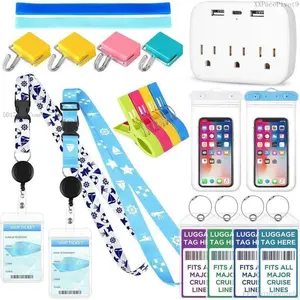 19/21-Piece Cruise essential kit includes a non-surge power strip, cruise card lanyard, luggage tags, magnetic hooks, towel straps and clips, suitable for all cruise ships Mini Car Crash Cymbal Air Vent interior makeup hd mirror FFVentureVibeDD17CoreComet