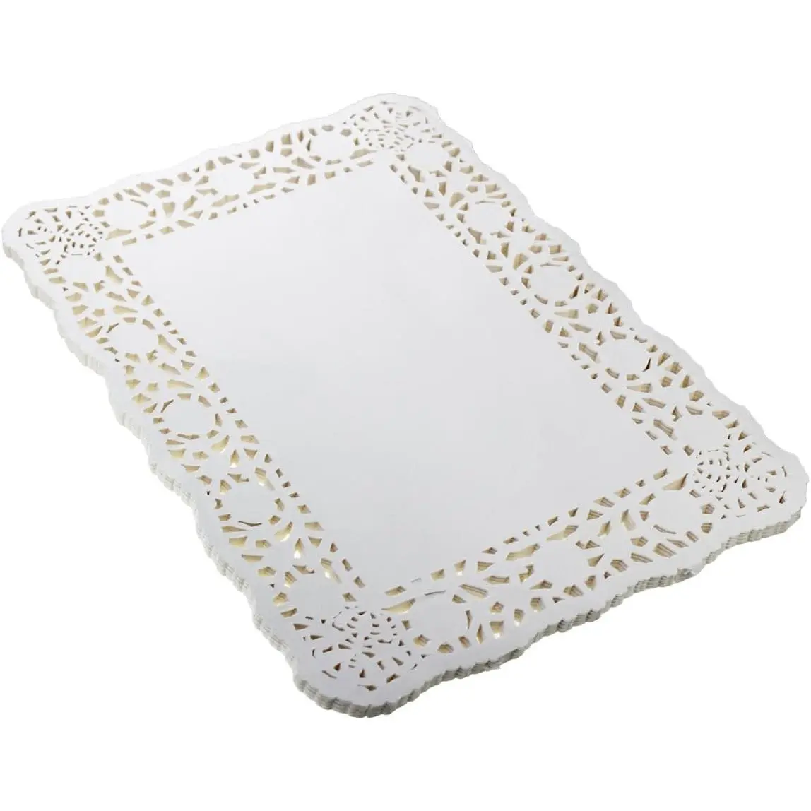 100-Piece Antique Thin White Lace Rectangle Paper Doilies, Kitchen Tableware Coasters, Wedding Decoration Packaging Pads (10.5" x 14.5")