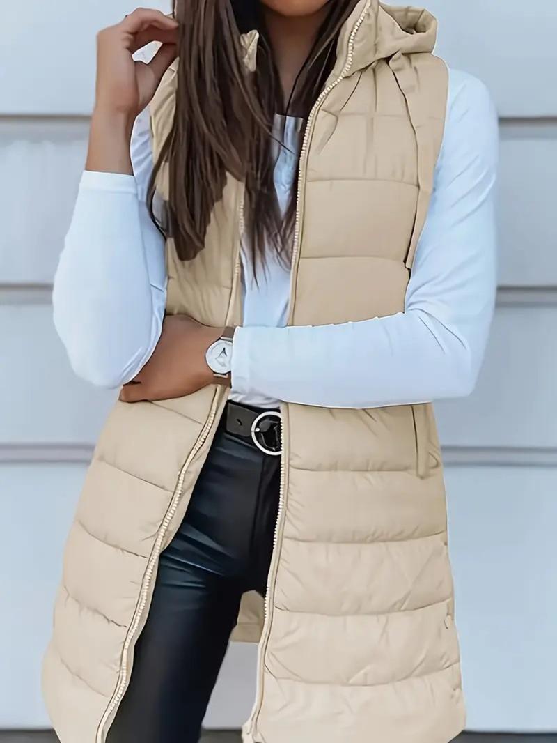 BIGWIG Solid Color Hooded Zipper Vest Jacket Women's Clothing