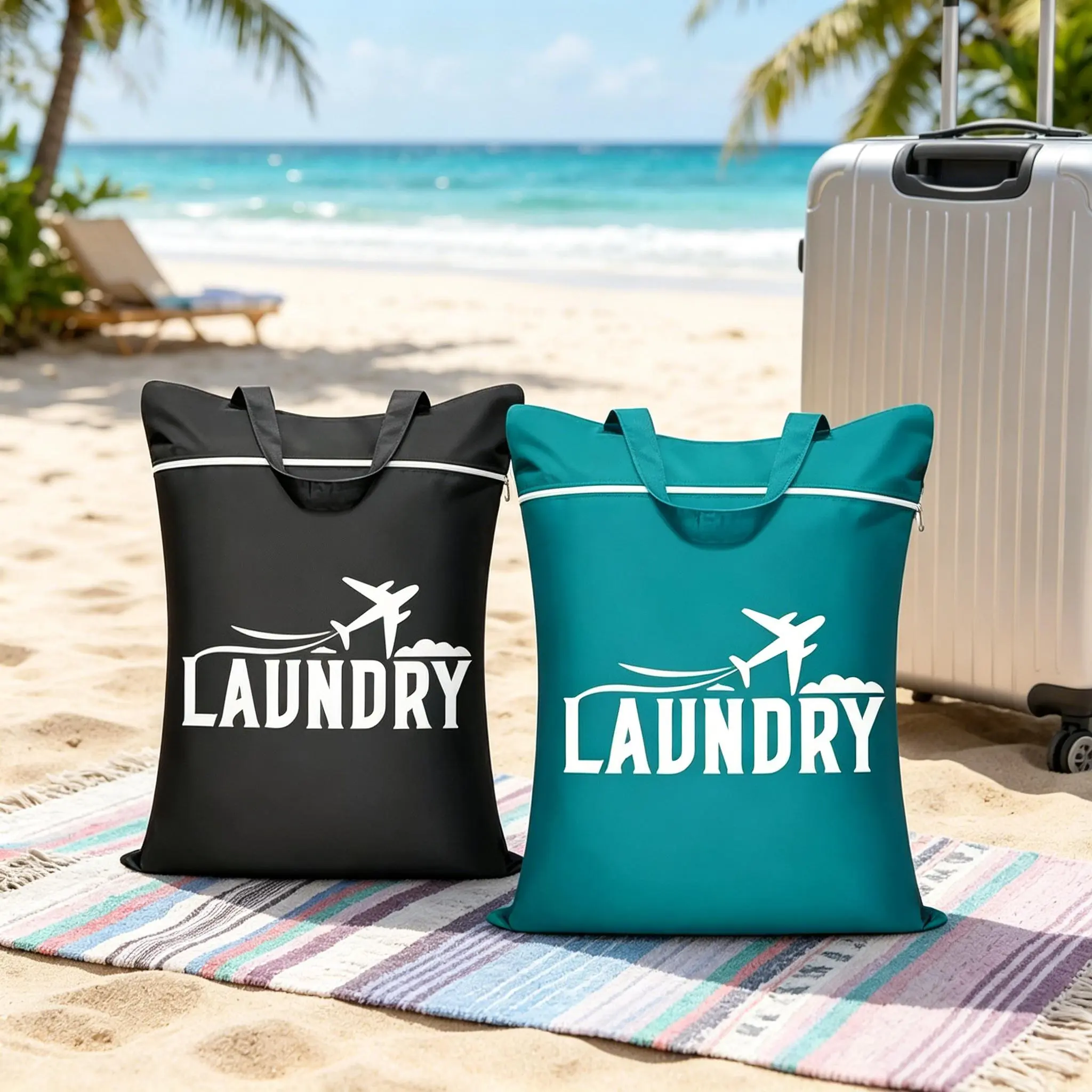 2 Pack Waterproof Travel Laundry Bags with Handle, Wet Dry Separation Storage Pouch, Large Dirty Clothes Organizer for Gym, Swimming, Dorm & Business Trip