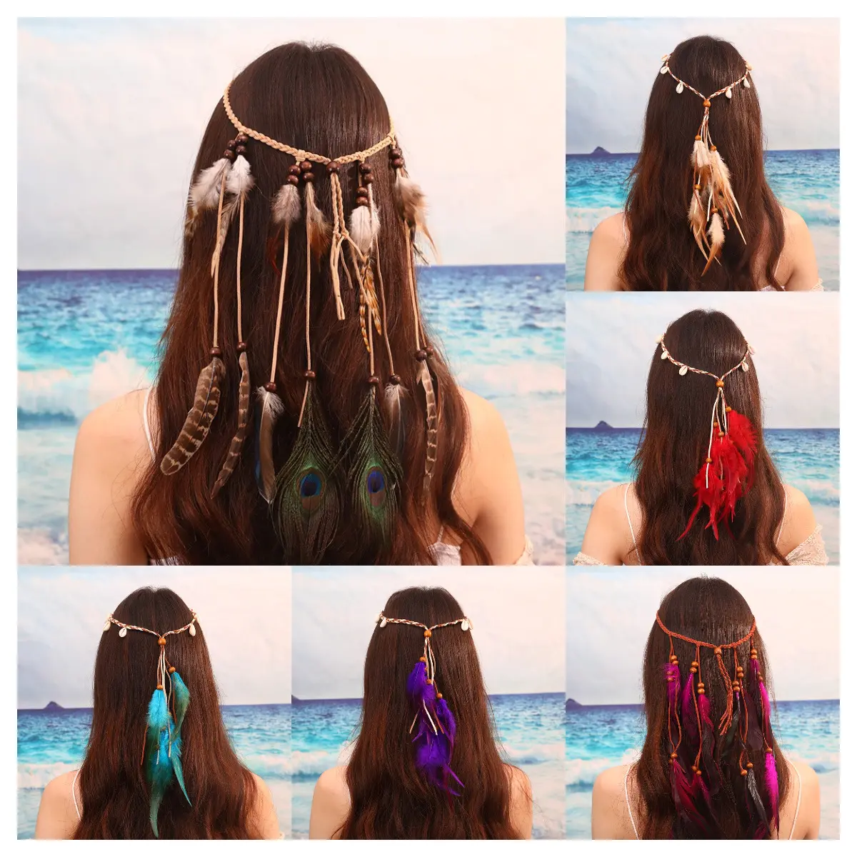 New Peacock Feather Hair Accessory Bohemian Travel Hair Hoop Headband Ethnic Style Indian Hair Band for Women Vacation Daily Wear