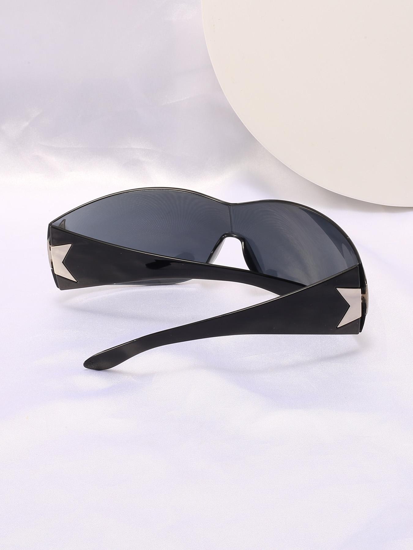 Star Decor Rimless Wrap Around Sunglasses, Street Style Sunglasses for Men & Women, Fashion Sunglasses for Outdoor Activities, Trendy Styling Sunglasses