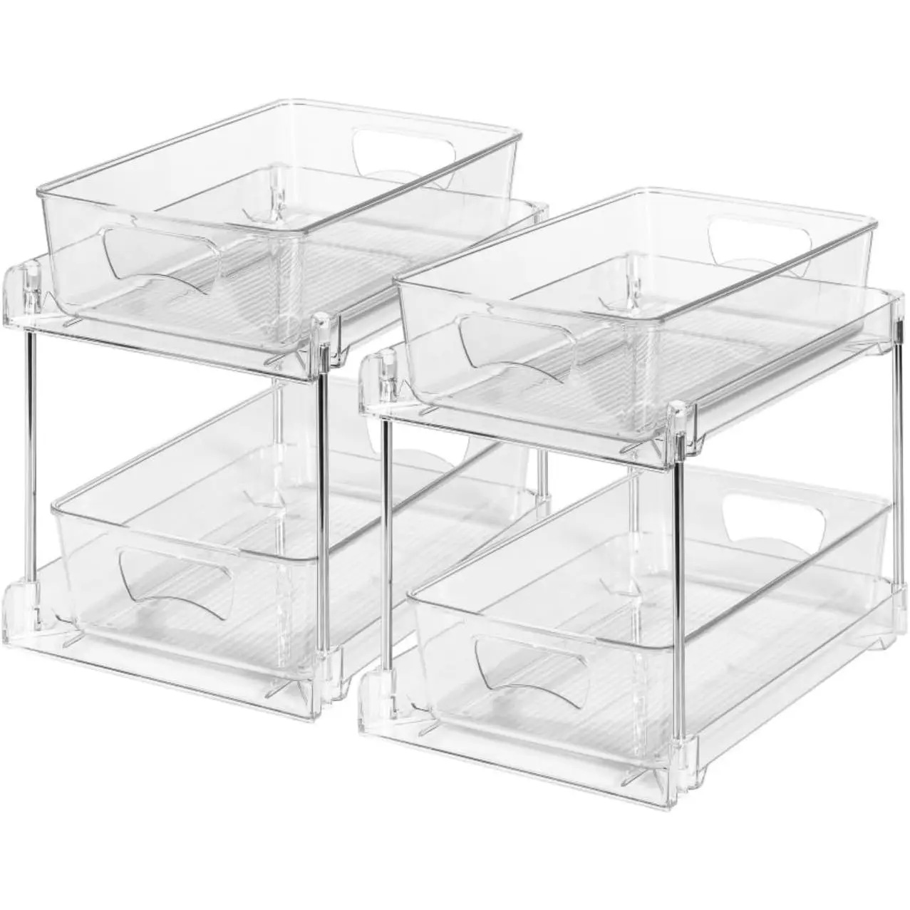 2 Pack Clear Bathroom Organizers and Storage, 2 Tier Pull Out Under Sink Cabinet Organizer Plastic Drawer Organization and Storage for Bathroom and Kitchen