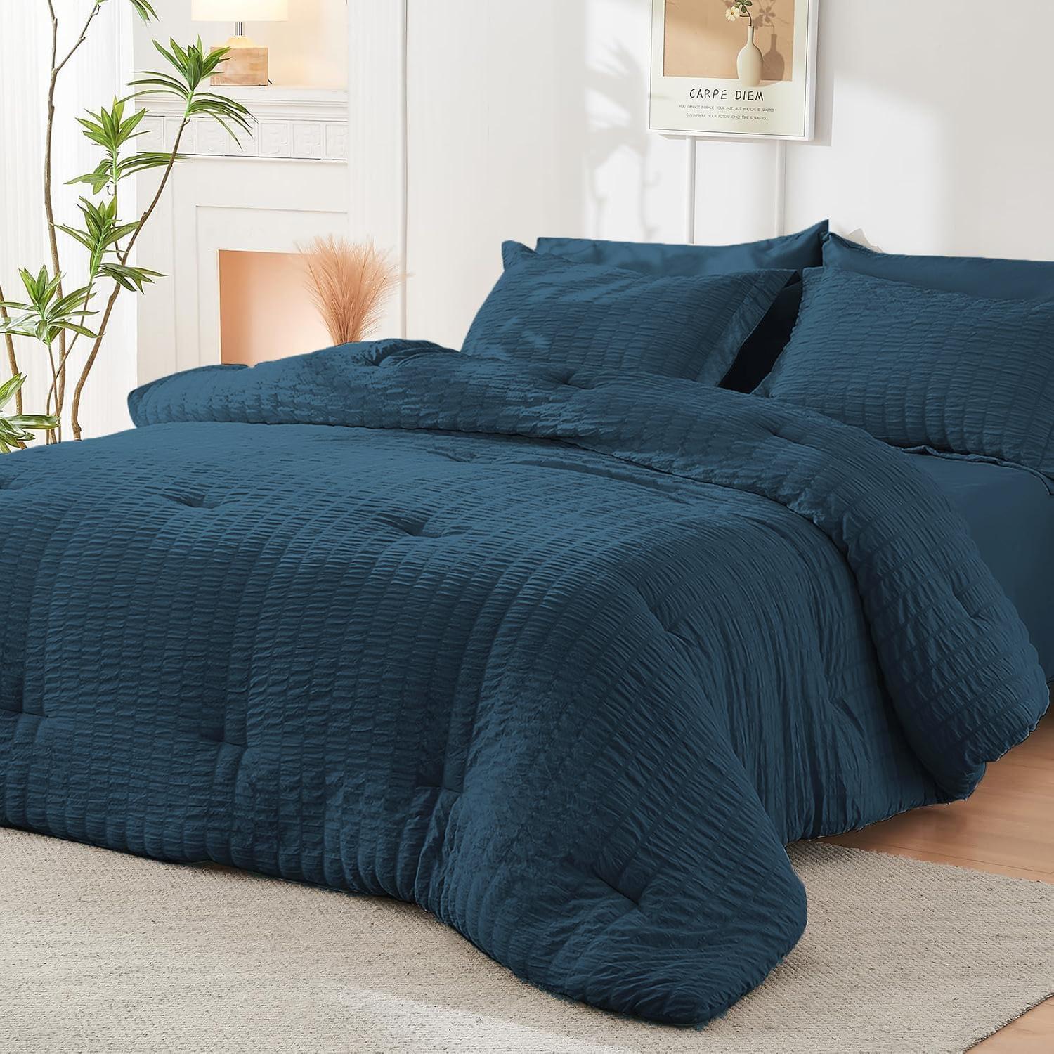 Seersucker Queen Comforter Set 2/3PCS Unique Texture, Lightweight & Skin-Friendly All-Around