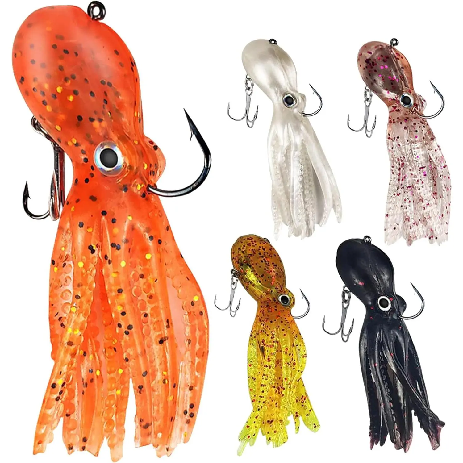 Octopus Swimbait Soft Fishing Lure with Skirt Tail -  Realistic Squid  Durable TPE Squid Jig Lingcod Rockfish Jigs for Saltwater  Fishing, 5 count/Pack