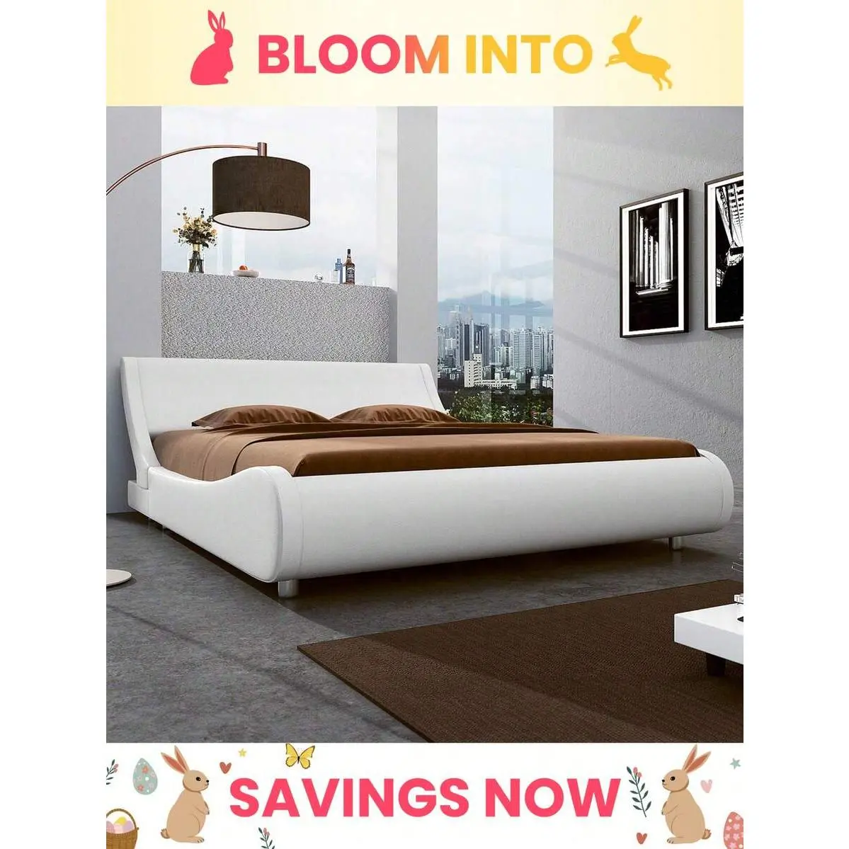 Modern Low Platform Bed Frame, Stylish Faux Leather Upholstered Sleigh Bed With Adjustable Headboard, No Box Needed * Bed Frame Queen Queen Bed Frame Bed Frame Full Full Size Bed Frame Size Bed Frame Twin Bed Frame Room Decor Home Decor Christmas Decor Be