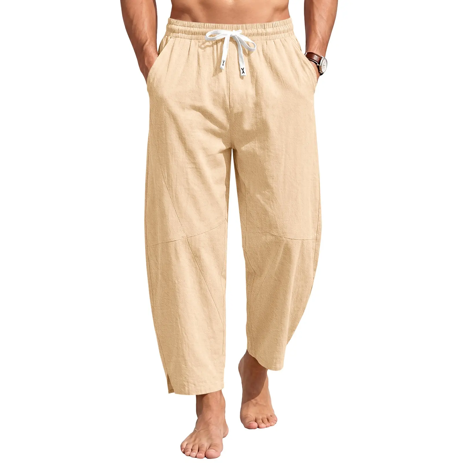 Runcati Mens Harem Pants Casual Elastic Waist Drawstring Cotton Linen Trousers Baggy Hippie Boho Summer Yoga Beach Pants