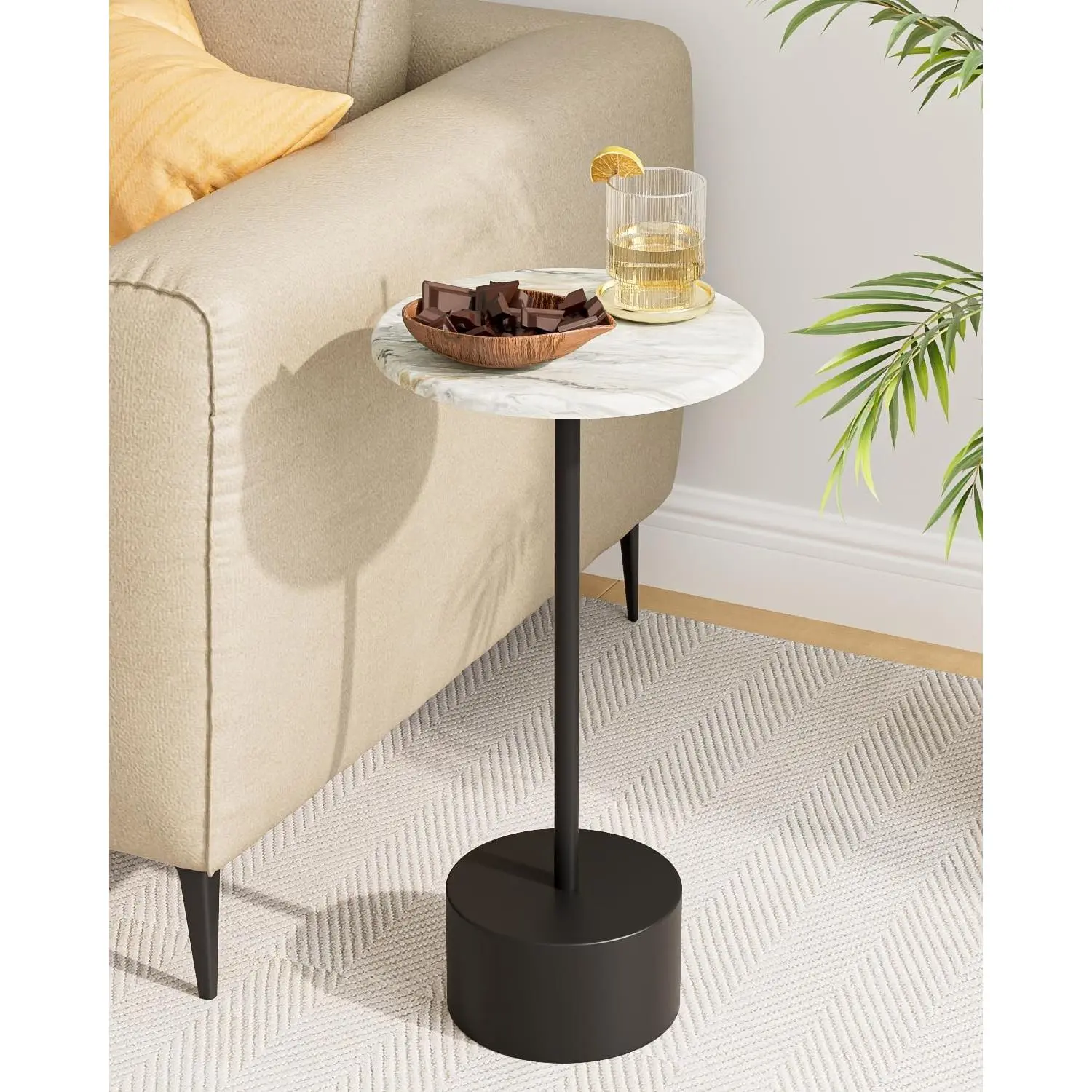 24'' Drink Pedestal Table, Round Martini Cocktail Table, Black | Modern Pedestal End Table, Small Pedestal Side Table, Drink Tables for Small Spaces, Living Room, Bedroom, Patio - 12x12x24