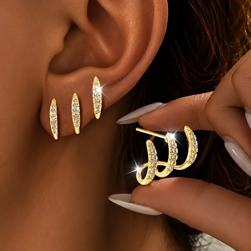 Women's Three-Pronged Arc Earrings, Sparkling Luxury Design, Versatile Earrings, Hypoallergenic, Perfect for Daily Wear, Music Festivals, Gifts