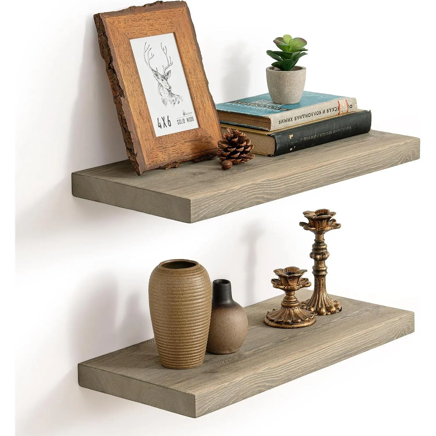 Grey  Floating Shelves, 20'' Long, 9.3'' Deep, Set of 2 | Reclaimed Pine , Invisible Brackets, Hardware Included, 45LBS, , Bathroom, Living Room, Bedroom, Kitchen