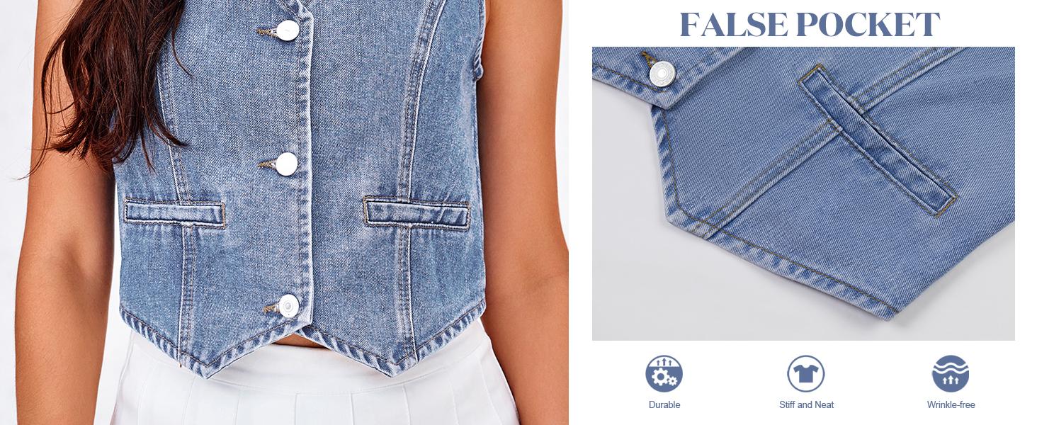Imily Bela Womens Denim Vest Sleeveless V Neck Button Down Jean Waistcoat Jacket Y2K Summer Crop Tops