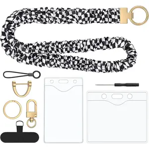 Scrunchie Style, Cute Stretchy Lanyards for ID Badges & , Teachers & Women Lanyard with ID Holder, Black & White Checkered  Lanyard