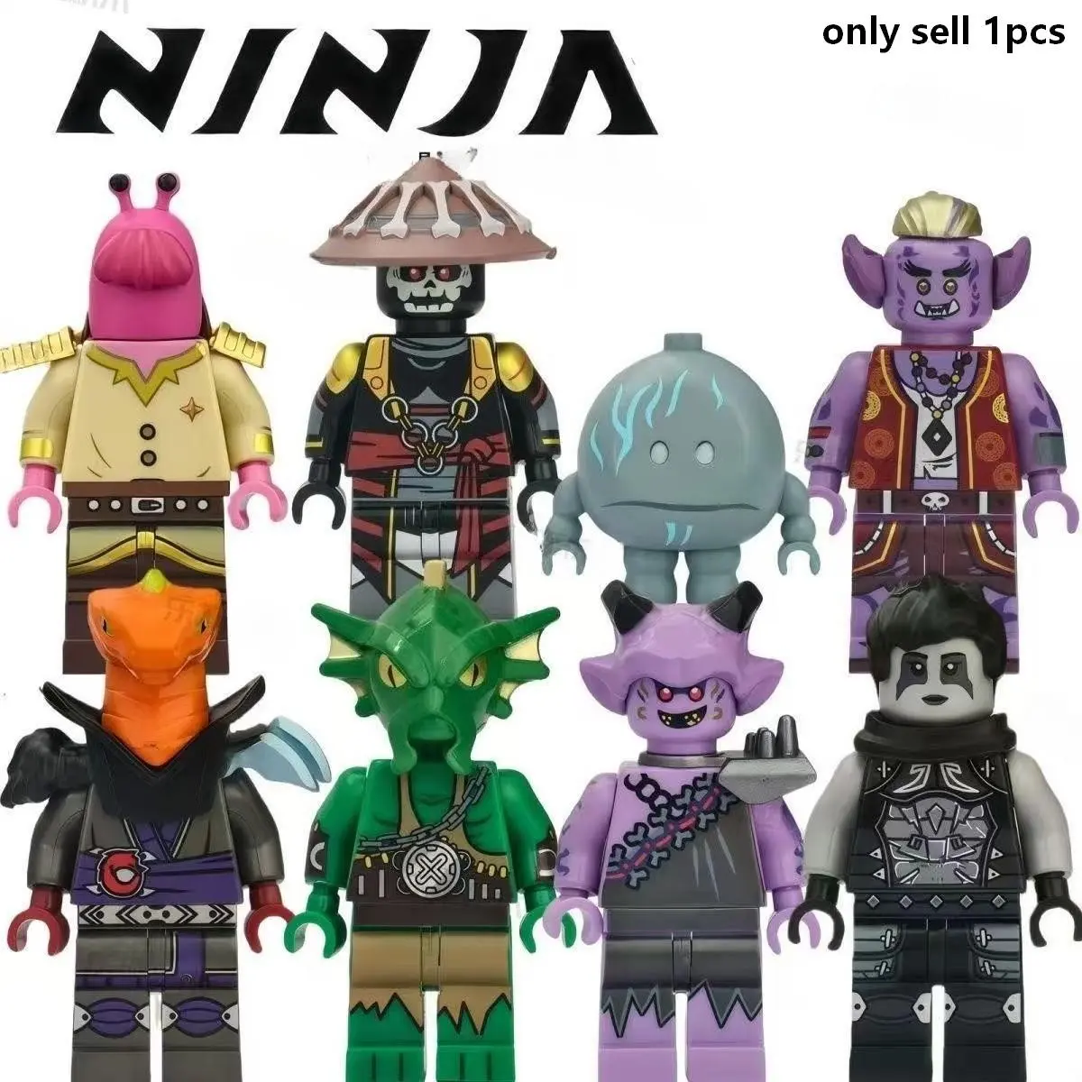 Next-Gen Elemental Fantasy Masked Warrior Brick Minifigs, compatible universal interlock bricks with custom element print, educational DIY assembly collectible display set