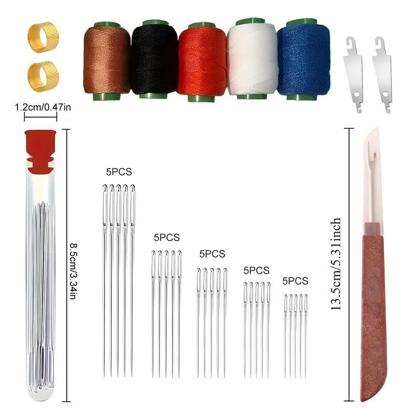 34/36 items Large-eye steel needle set, portable needle and thread, hand repair sewing thread, sewing supplies, including steel needles, sewing thread scissors, needle threaders, sewing thread, thimble, Husif (sewing tool), portable DIY handmade set