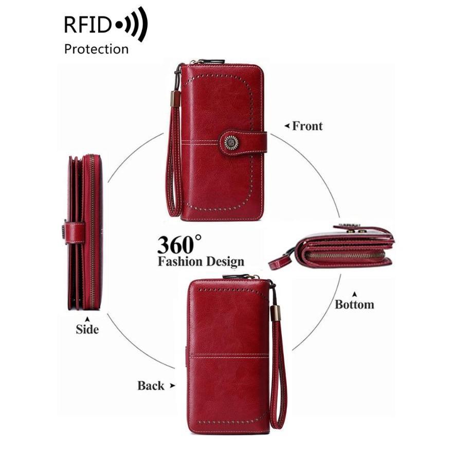 Women's Elegant Solid Color Long Wallet with Wrist Strap, RFID Blocking Zipper Closure, Large Capacity Multi-Functional Daily Purse