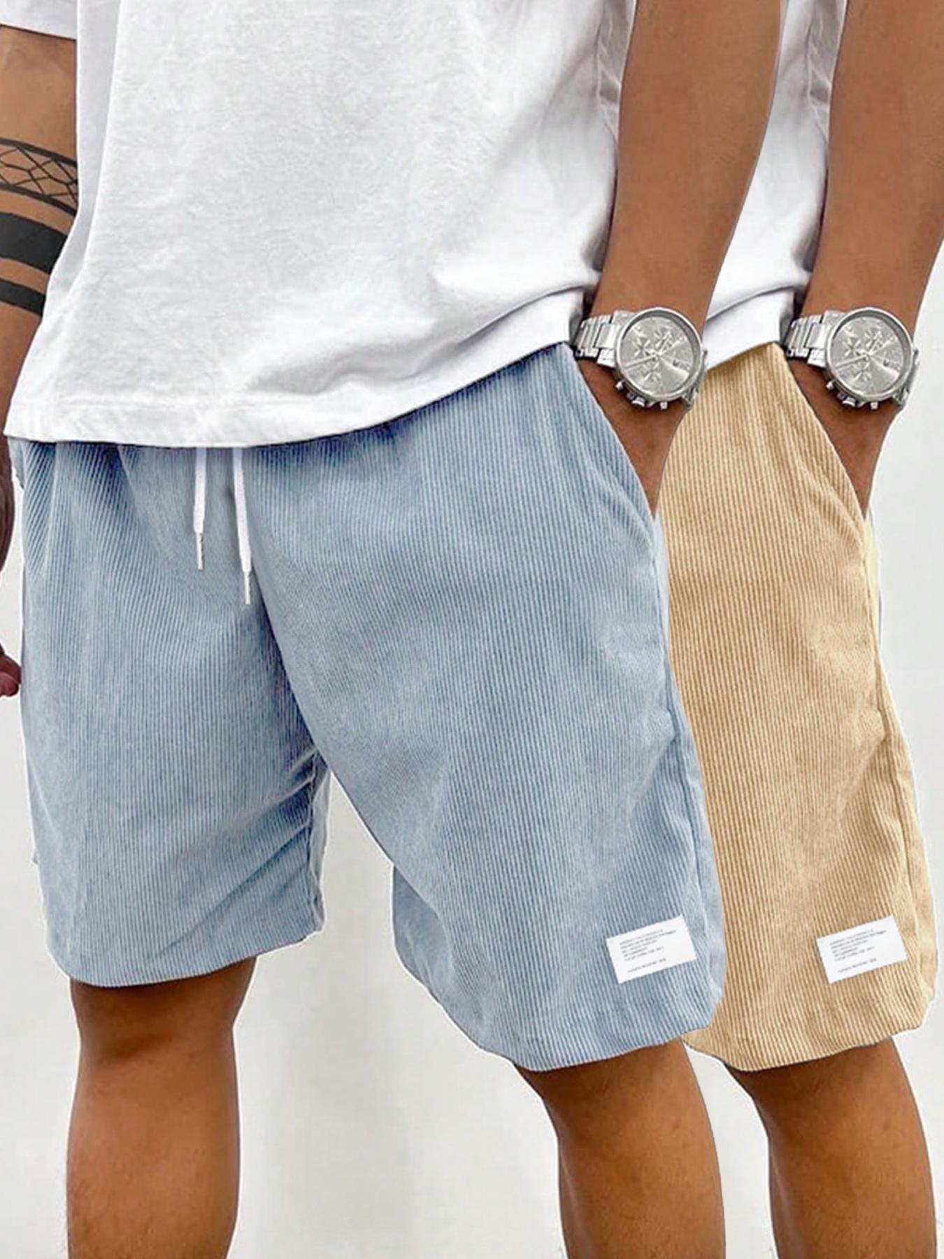 Men's Solid Patched Drawstring Waist Shorts, Regular Fit Casual Pocket Elastic Waist Shorts for Summer, Men's Bottoms for Daily Wear, Front Pocket Shorts