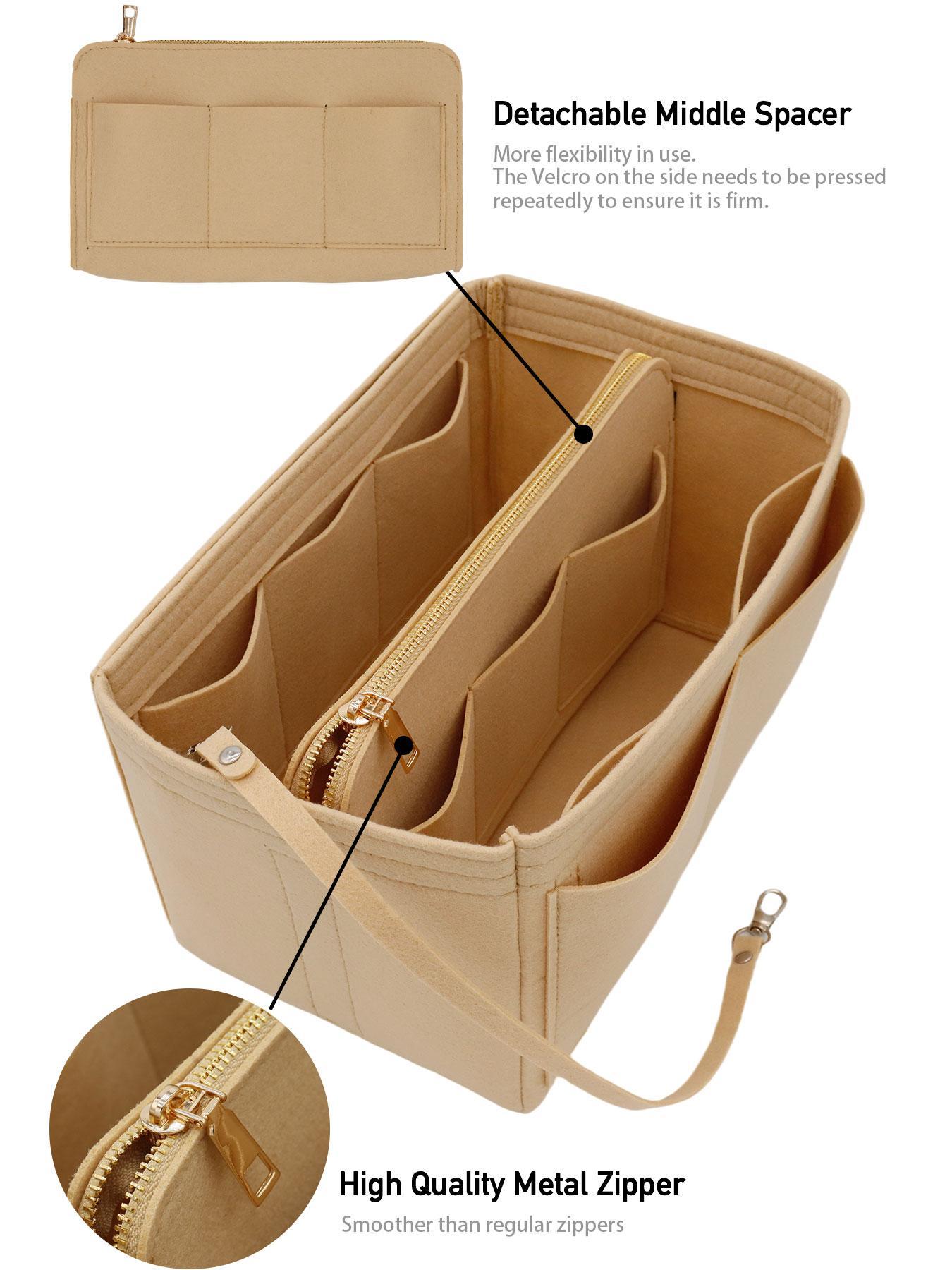 Felt Bag Organizer with Zipper, Multi-grid Bag Organizer Insert, Handbag & Tote Shaper for Speedy Neverfull Tote, Travel Organization Pouch, Multipurpose Tote Organizer, Travel Essentials Bag