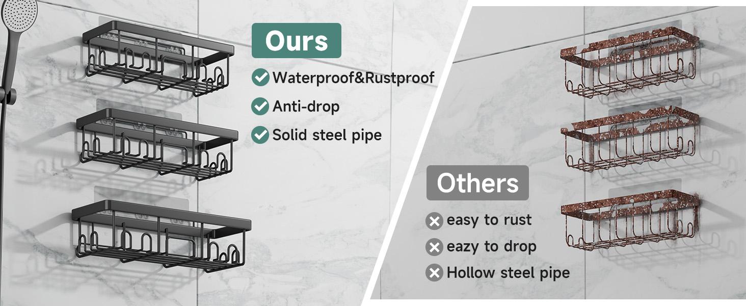 Shower Caddy 6-Pack, Advanced Rustproof Design, No Drilling Adhesive Shelves, Rack with Soap Holder, Large Capacity Bathroom Organizers and Storage, Wall-Mounted Kitchen & Home Decor