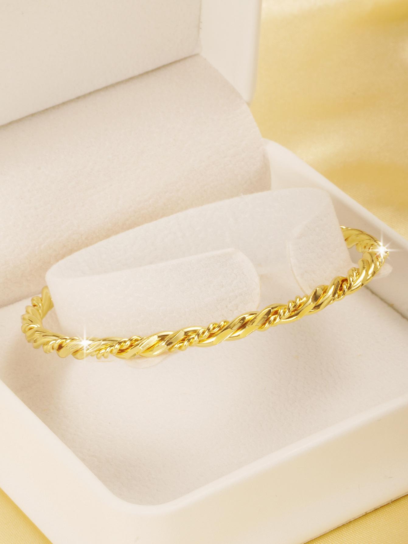 18K Gold Plated Twisted Bangle Bracelet Dainty Stackable Gold Bracelets for Women, Waterproof Everyday Wear Jewelry Gift