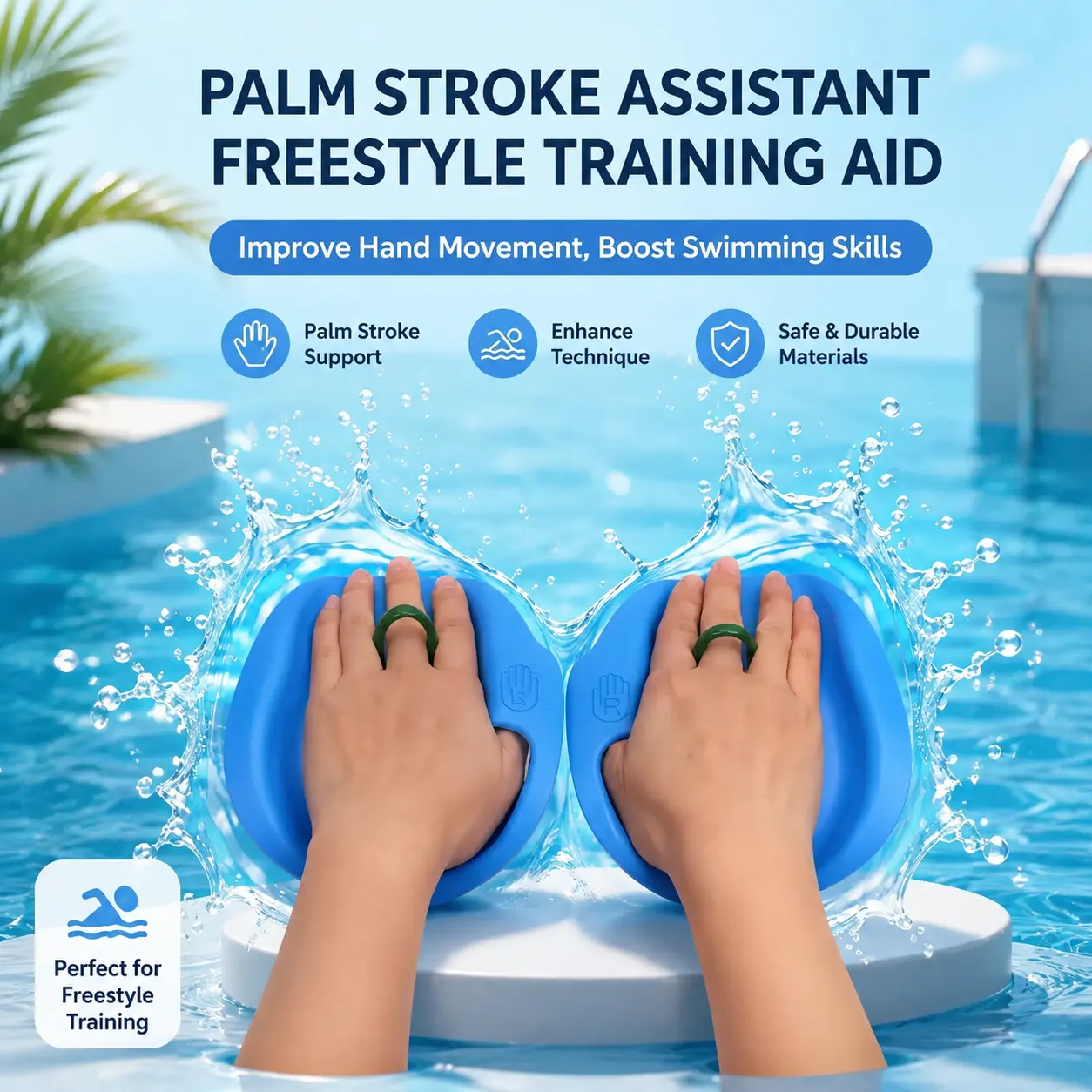 Ergonomic Adjustable Swim Training Aid for Kids – Waterproof Webbed Palm Gloves to Improve Freestyle and Breaststroke Technique, Enhance Arm Strength, and Build Confidence in Beginner Swimmers Aged 4–12