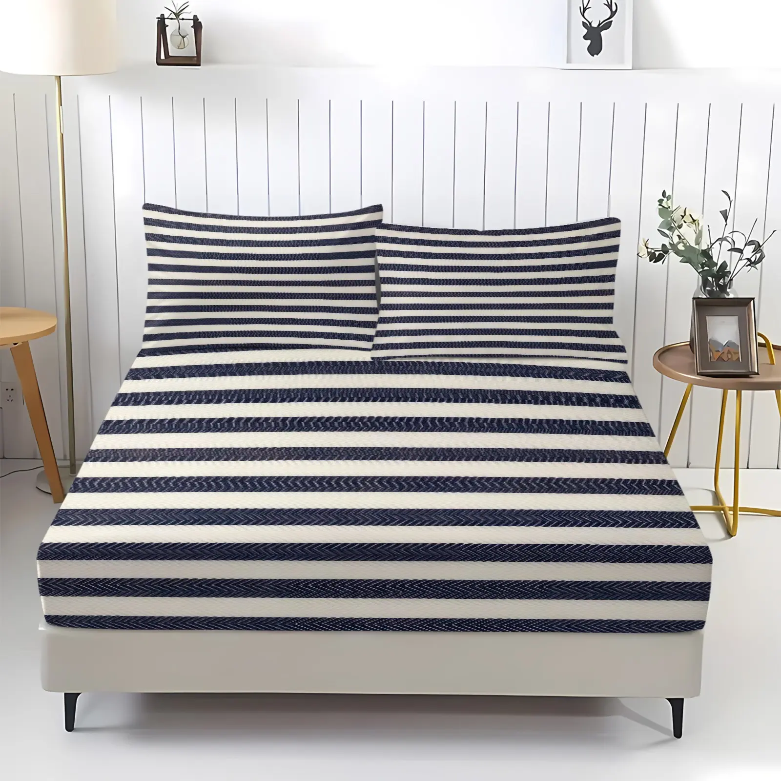 Striped printed pattern bed sheet, including 1 bed sheet and 2 pillowcases, anti slip dust cover suitable for bedrooms and guest rooms, suitable for personal use or gift giving