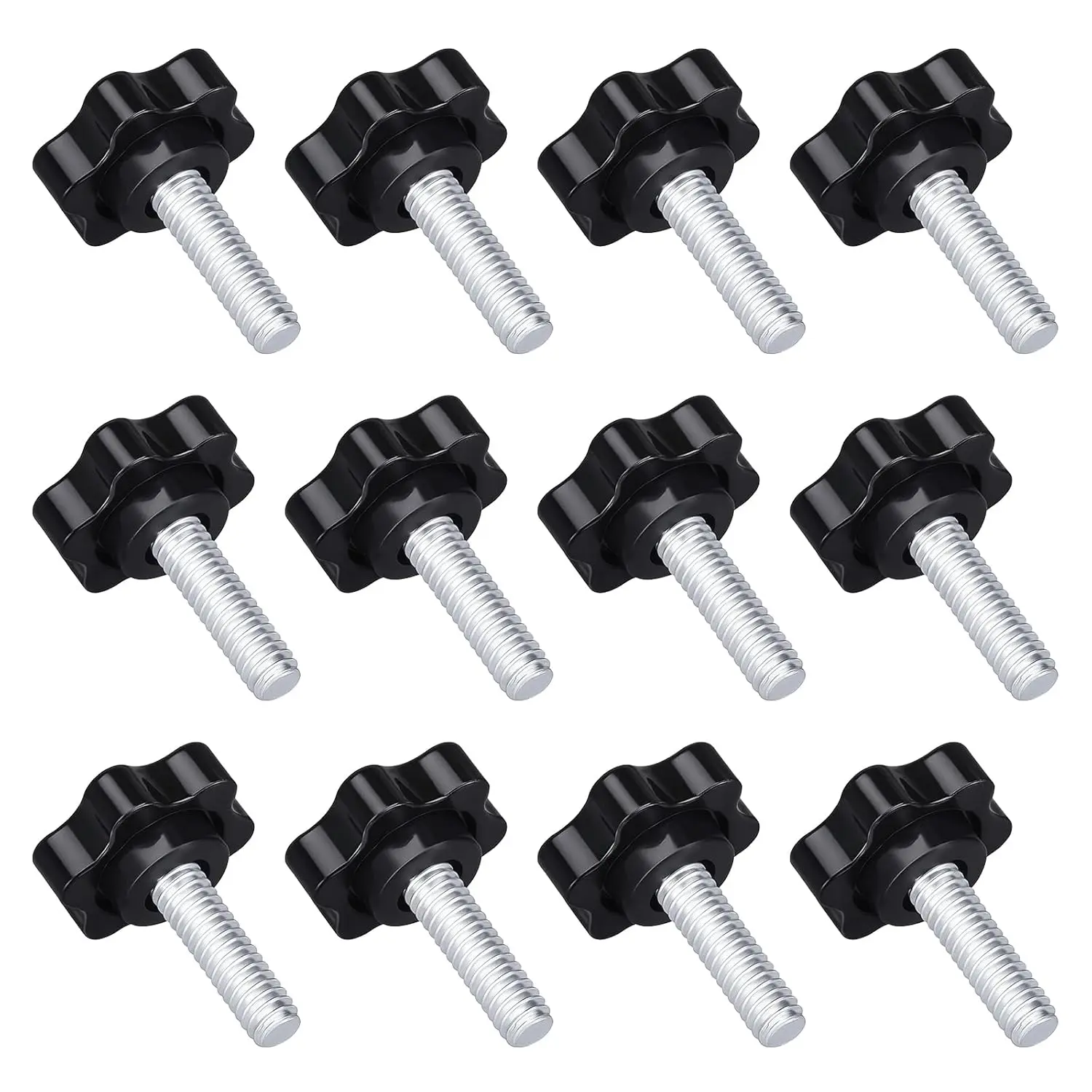 12 Pack 1/4-20 Black  Knobs  Hand Knob Threaded Knurled Thumb Nuts Thumb Screw Knobs with  for Umbrella Base  Female Threaded Hexagon  Thru Knob