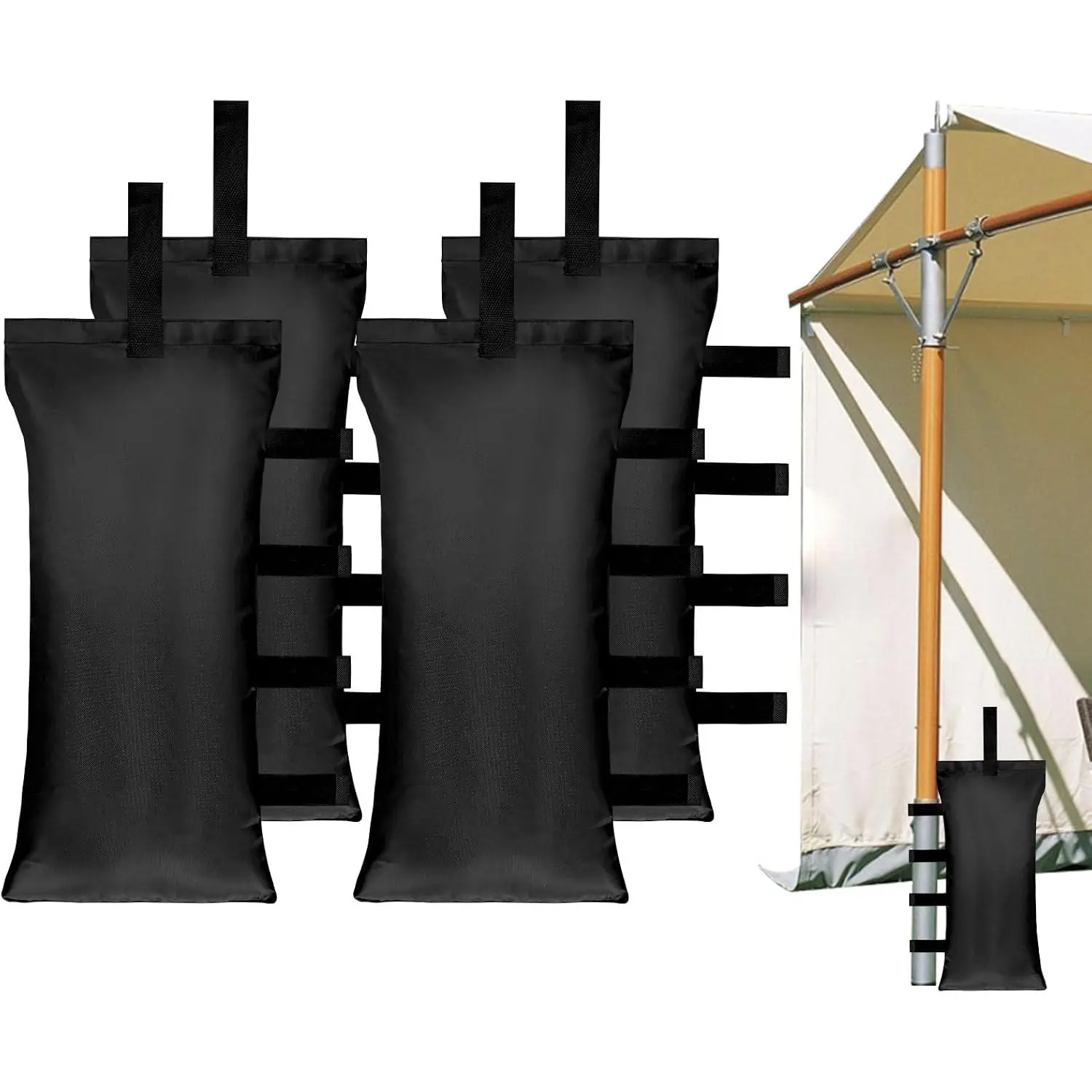 120 LBS Canopy Weights Sand Bags Set of 4, Tent Weights for Canopy , Heavy Duty 420D Oxford Fabric, Hook & Loop Strap, Portable Handles, for Pop Up Canopy, Tent, Beach Umbrella (Black)