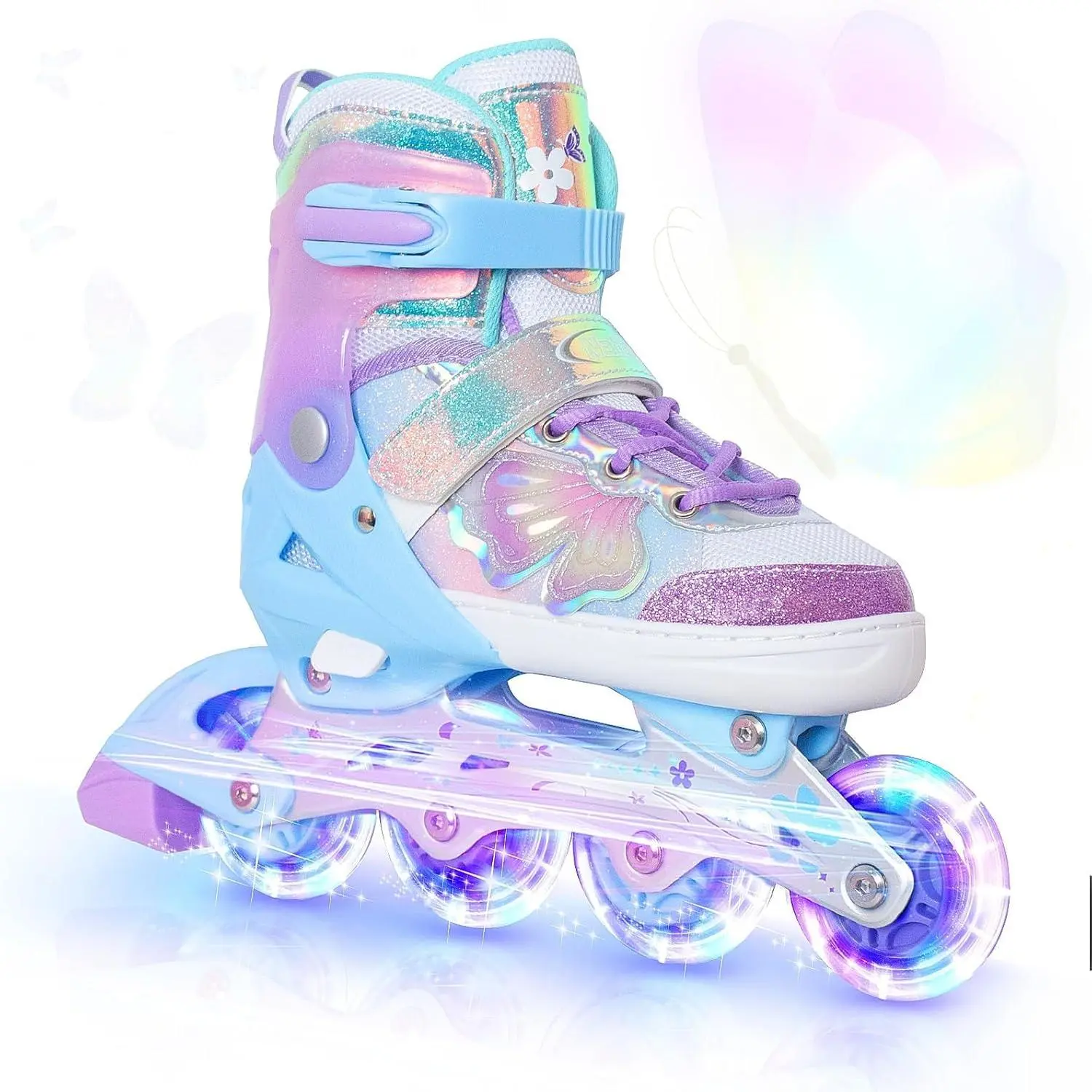 Girls Inline Skates for Kids Boys, 4 Sizes Adjustable Butterfly Blades Skates with All Light up Wheels - Birthday Gift for Indoor Outdoor Sports