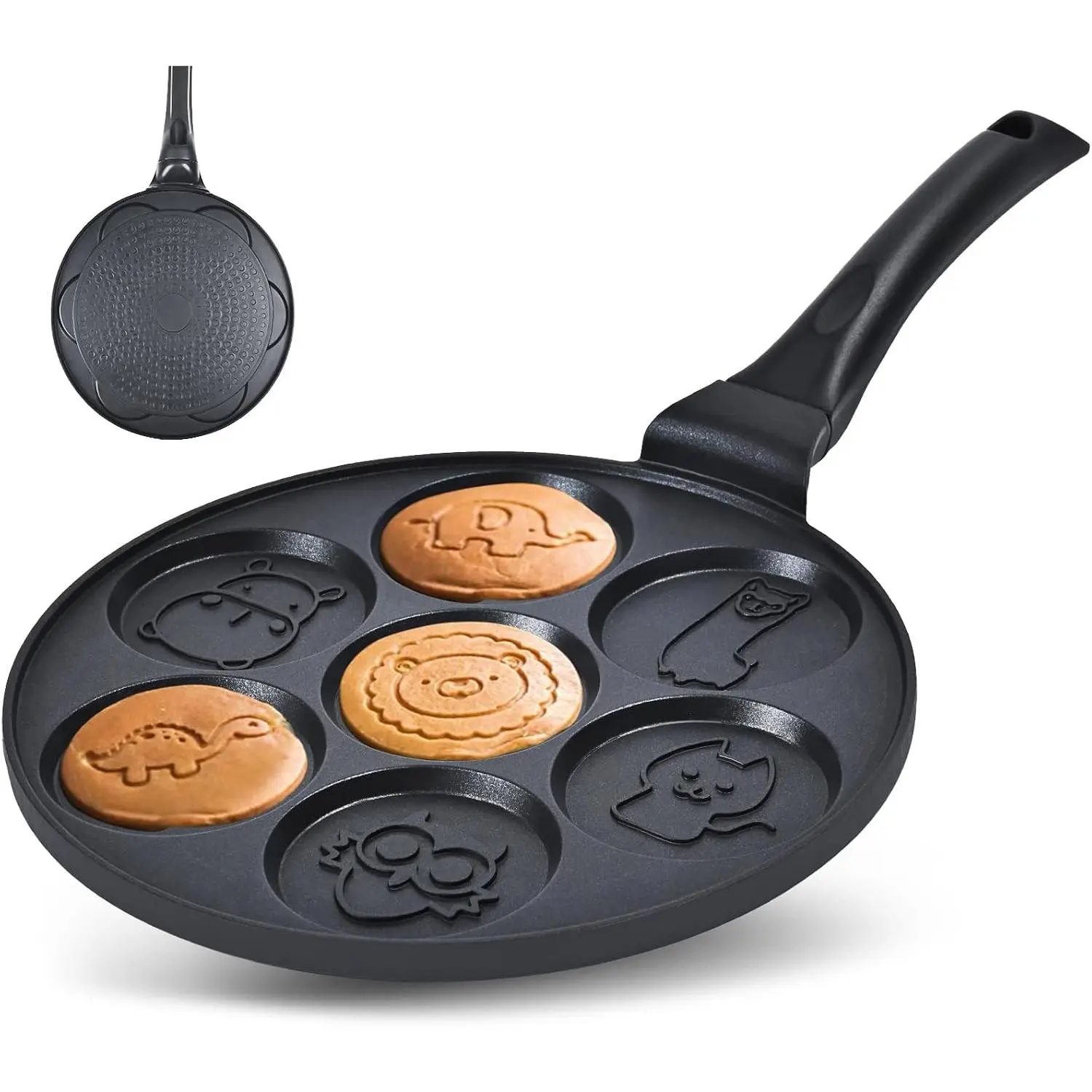 10.5 Inch 7-Cup Nonstick Pancake Maker, Black Non-stick Crepe Pan for Home Kitchen Cooking