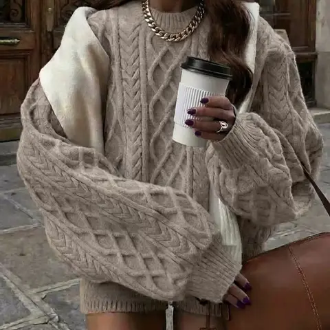 Vintage Academic Style Knit Sweater for Women, Round Neck Long Sleeve Oversized Top, Cozy and Warm, Perfect for Fall and Winter, Knitwear