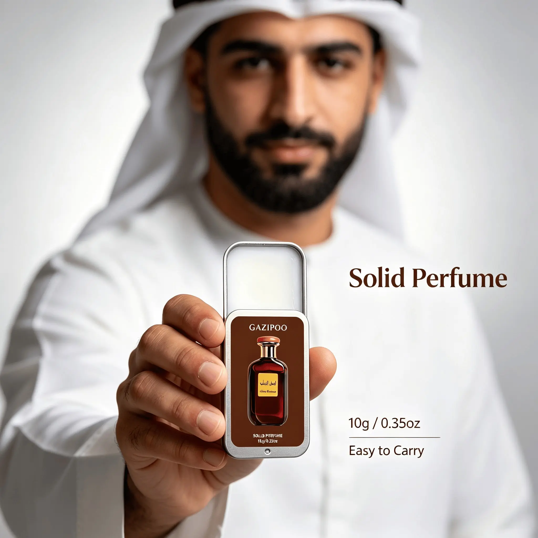 Men's Arabic Solid Perfume Balm, 0.35oz Mini Portable, Long-Lasting Woody Amber Scent, Pocket Fragrance for Dates, Office, Travel