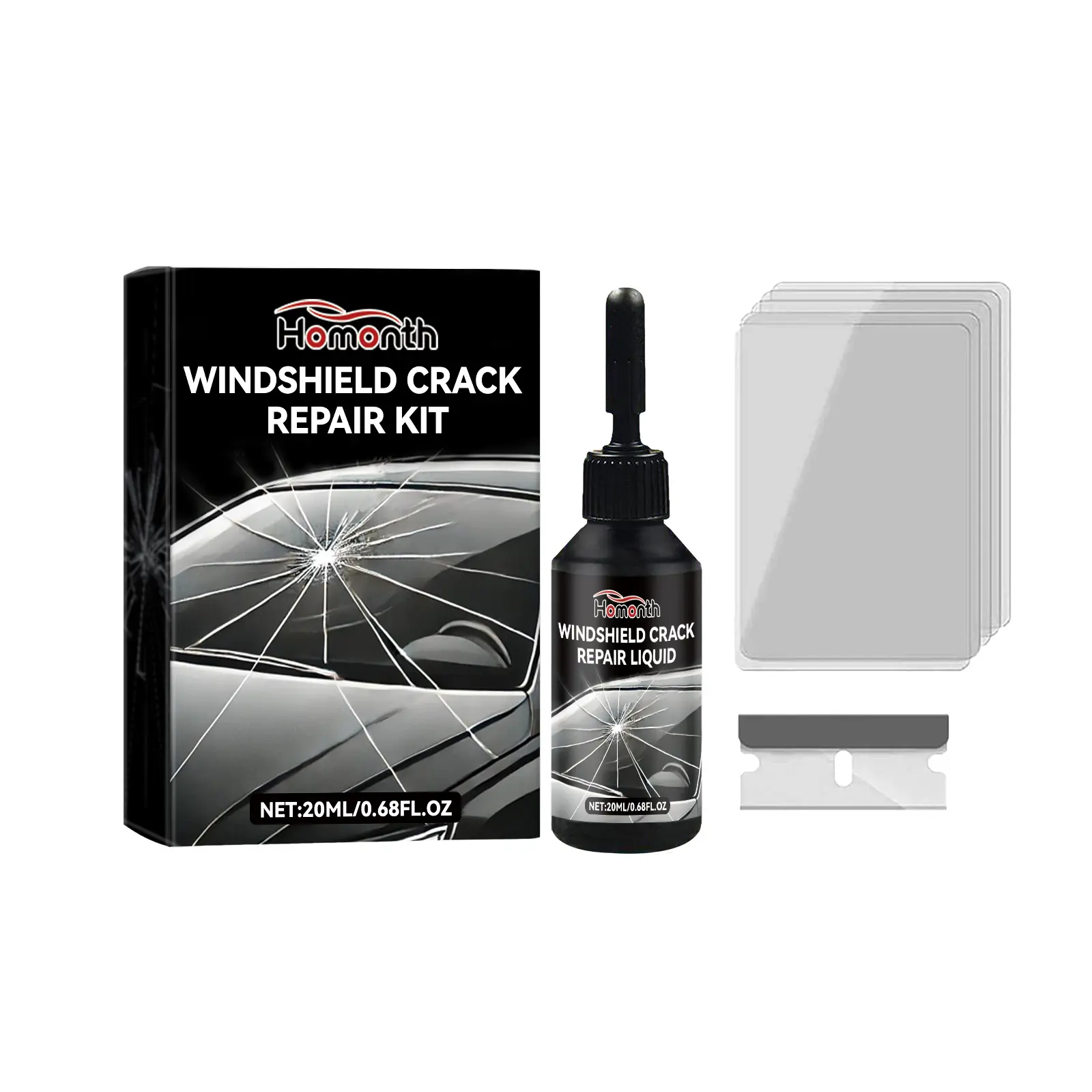 Homonth Automotive Windshield Crack Fixing Adhesive - Car Epoxy Resin UV Glue, Glass Repair Tool for Smooth Surface Maintenance