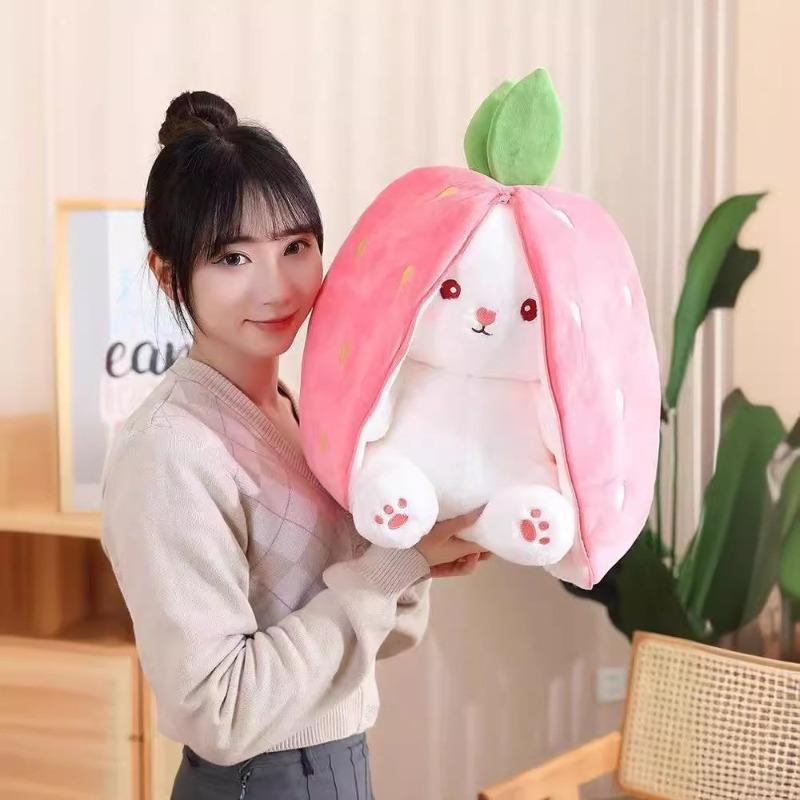 Cute Strawberry Carrot Bunny Plush Toy Set, Double-Sided Soft Stuffed Animal, Ideal Valentine's Day & Easter Gift for Girlfriend & Adorable Room Decoration