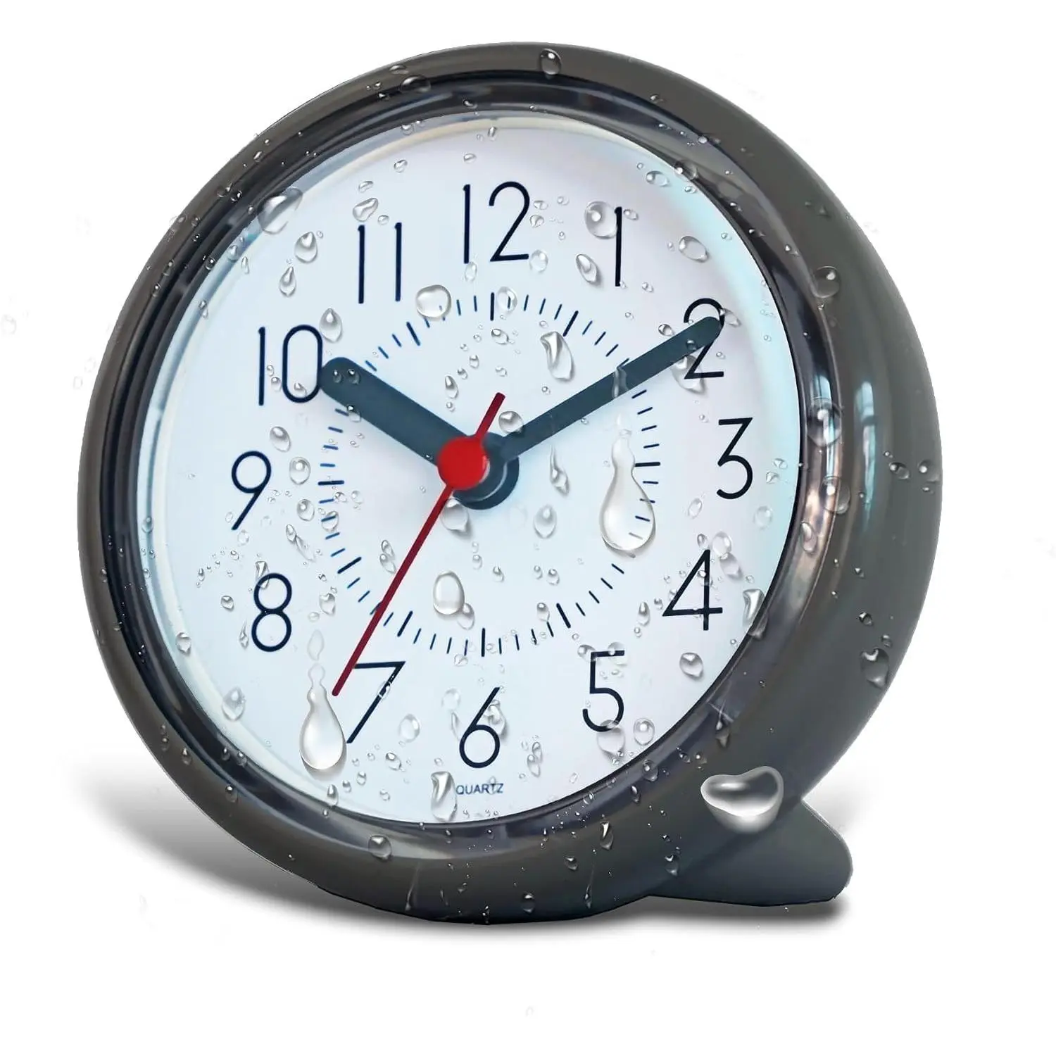 Waterproof Silent Non-Ticking Shower Clock, Anti-Fog Bathroom Clock with 3 Suction Cups, 4 Inches Grey