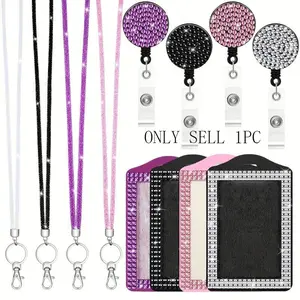 Fishnet Rhinestone Lanyard, Shiny ID Card Holder, Handmade Rhinestone Lanyard, Crystal Retractable Badge Reel Rhinestone Lanyard