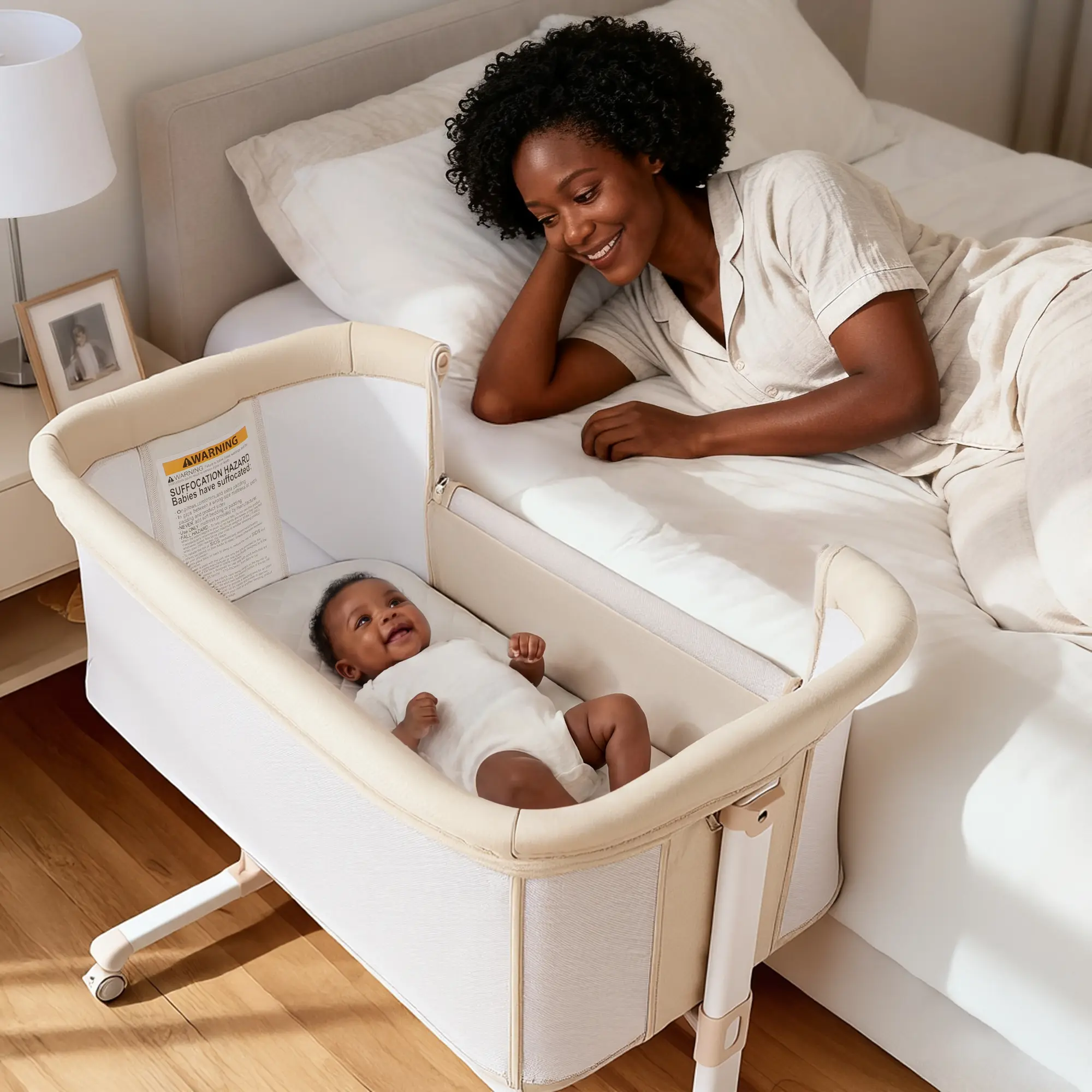Kinder King Baby Bassinet with Wheels, Portable Newborn Bedside Sleeper, All-Sided Mesh Infant Crib with Removable Soft Mattress