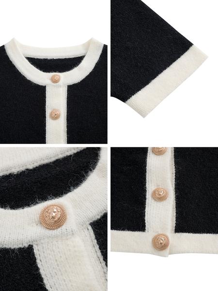 Women's French Style Elegant Commuter Set, Colorblock Knit Cardigan and Half Skirt Two-Piece, Casual Summer