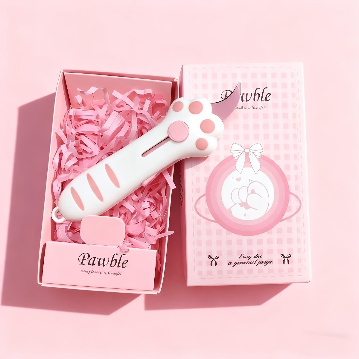 Cat Paw Box Cutter Retractable Utility Knife Cute Aesthetic Office School Supplies Gifts for Women Girls Pink Portable Safety Blade Craft Tool