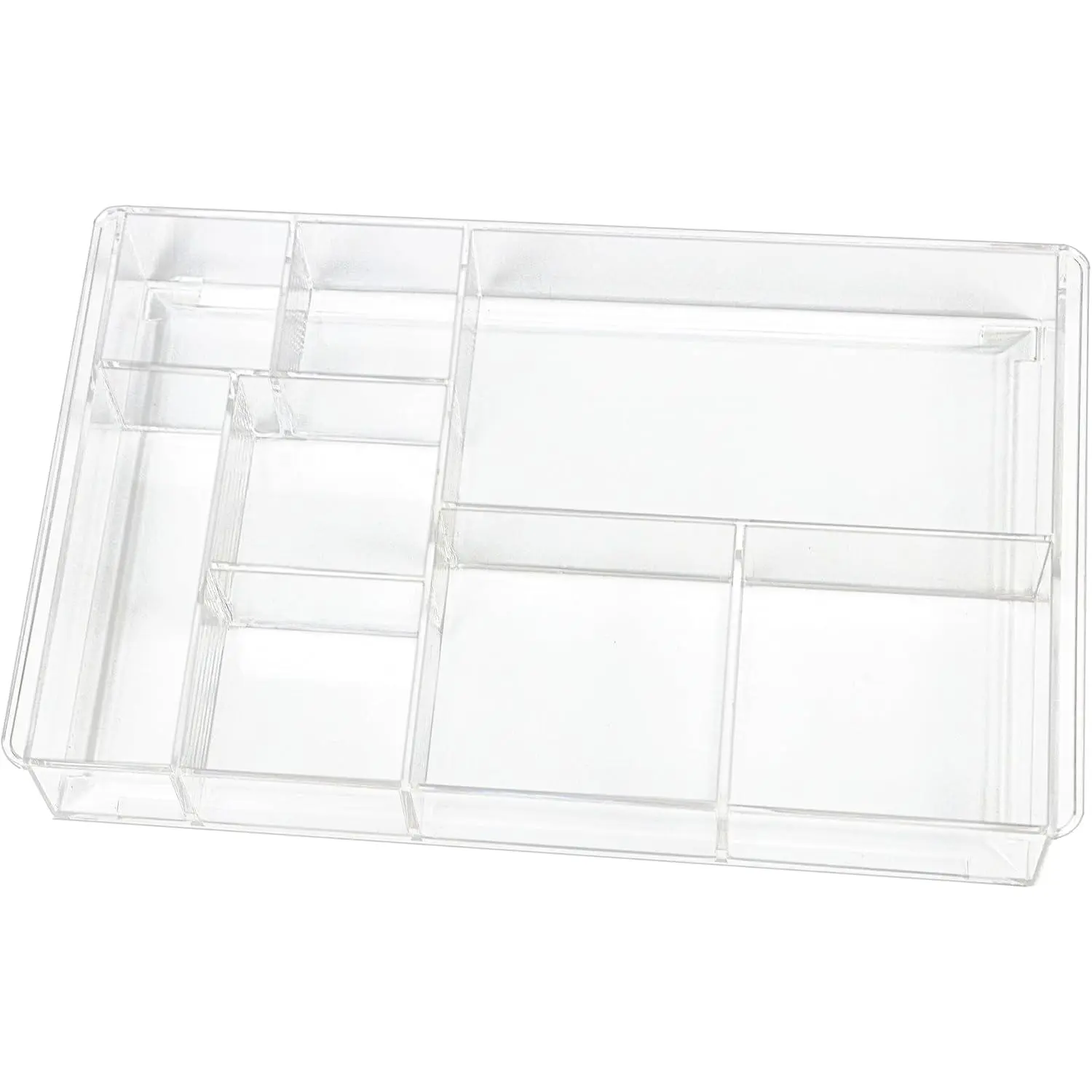 8-Section Clear Drawer Organizer, Large  Drawer Divider Tray for Desk,Bathroom,Office Makeup,Junk, Plastic Drawers Organizer 13.7" x 8.7" x 2" (8-Section)