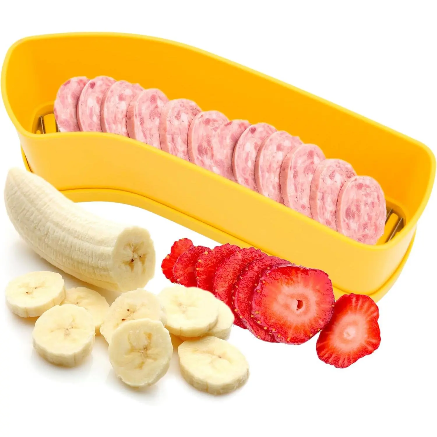 Yellow Multi-functional Fruit Slicer Cutter for Banana Strawberry Cucumber Egg Hot Dog Grape Kitchen Gadget