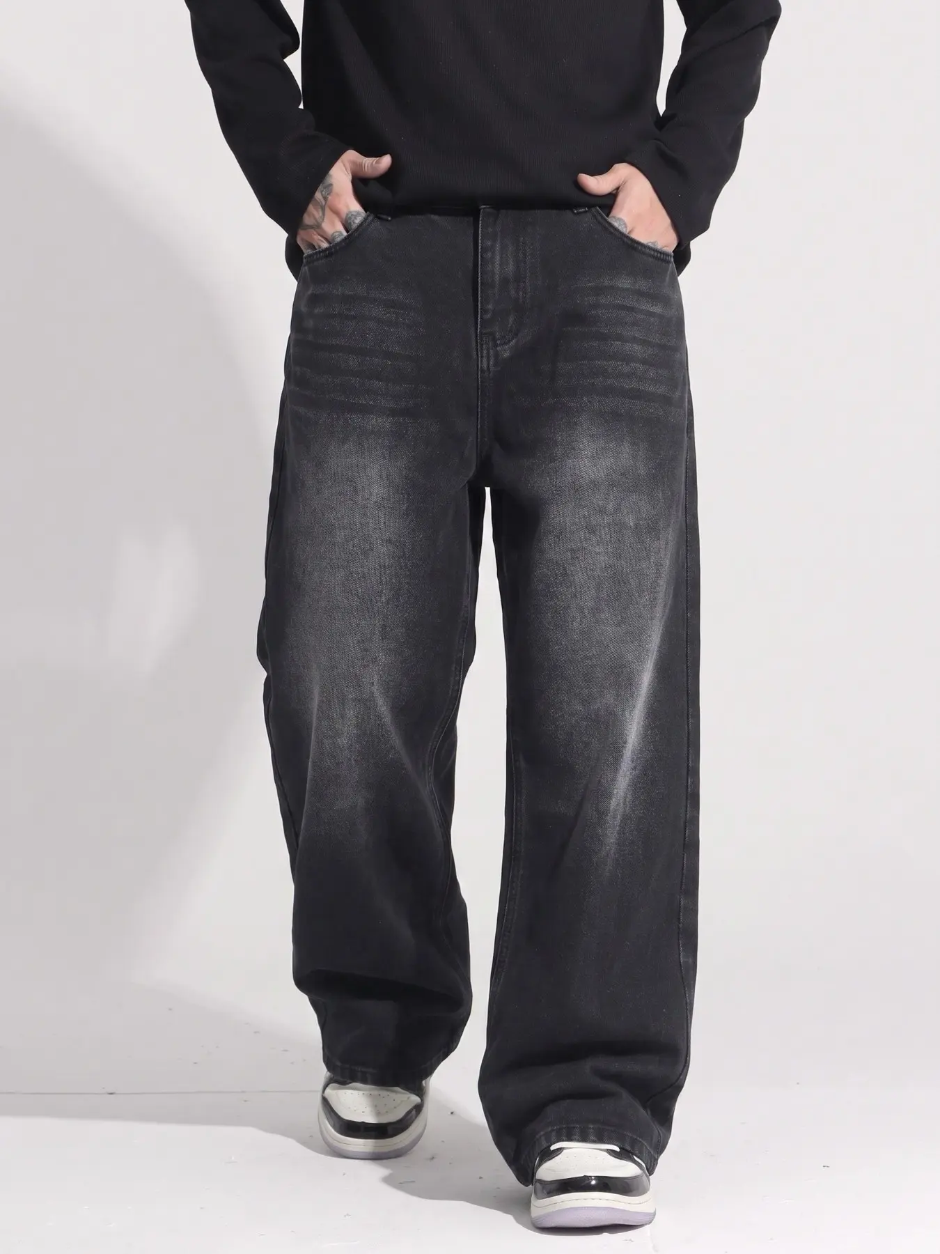 Men's Loose Fit Wide Leg Plain Denim Jeans, Casual Plain Design, High-Quality Comfortable Fabric, Ideal Gift for Boyfriend/friend, All Seasons