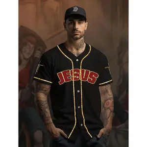 Men's Trendy JESUS SAVED MY LIFE Baseball Jersey, Retro Baseball Shirt, Slightly Stretch Breathable Sports Uniform For Training Competition Party