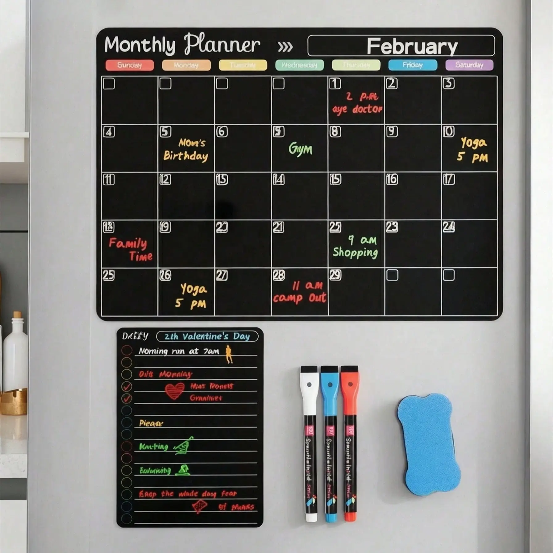 Magnetic Erasable Refrigerator Calendar, Monthly Meal Planner And Today's Menu Whiteboard, 2pcs Fridge Chalkboard, Suitable For Kitchen Office, Includes 3 Marker Pens And 1 Eraser