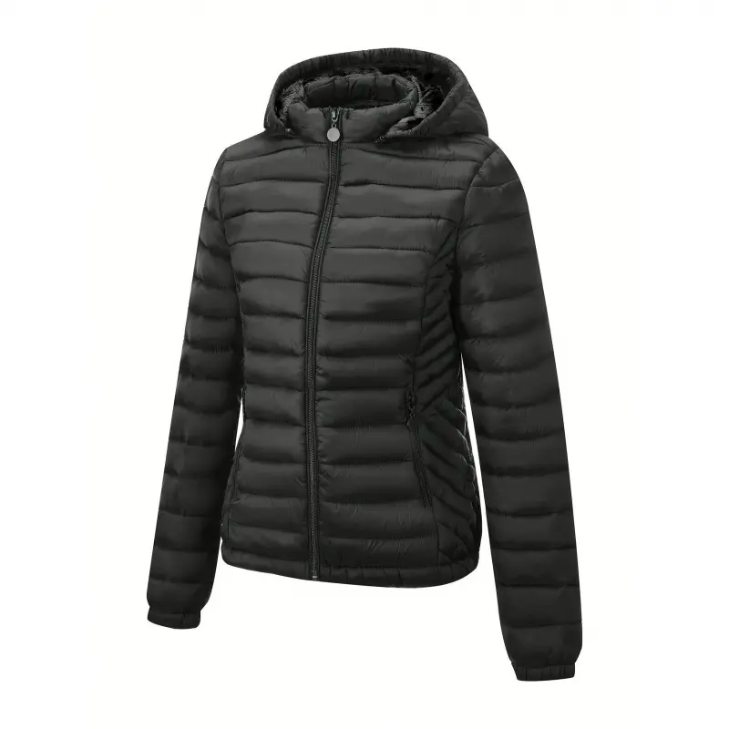 Zip-up Hoodie Puffy Coat, Casual Thermal Long Sleeve Coat For Fall & Winter, Women's Clothing Womenswear Jackets