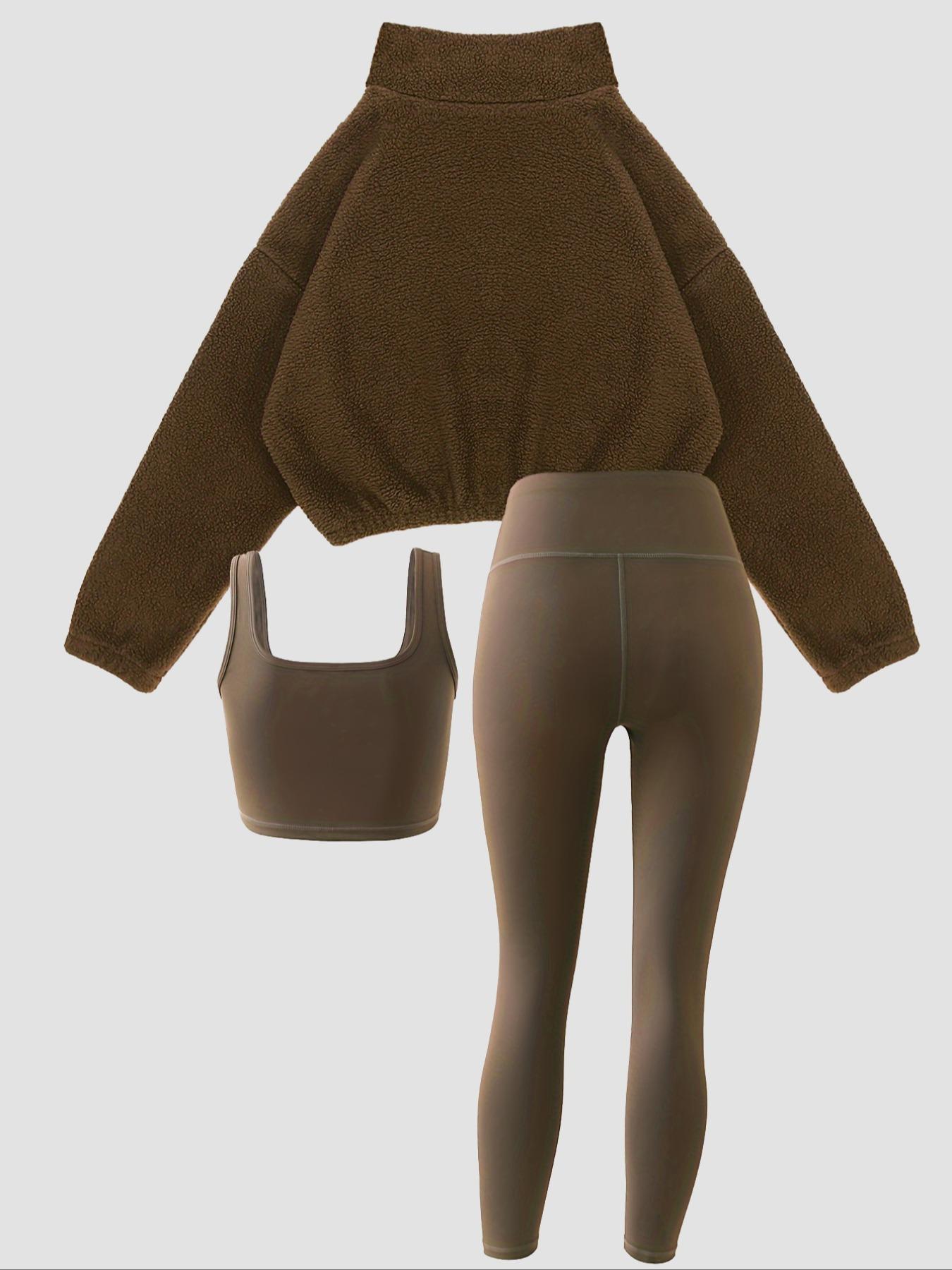 Women's Fleece-Lined Tracksuit Set, Cozy 3-Piece Outfits For Gym, Ideal Valentine'S Gift