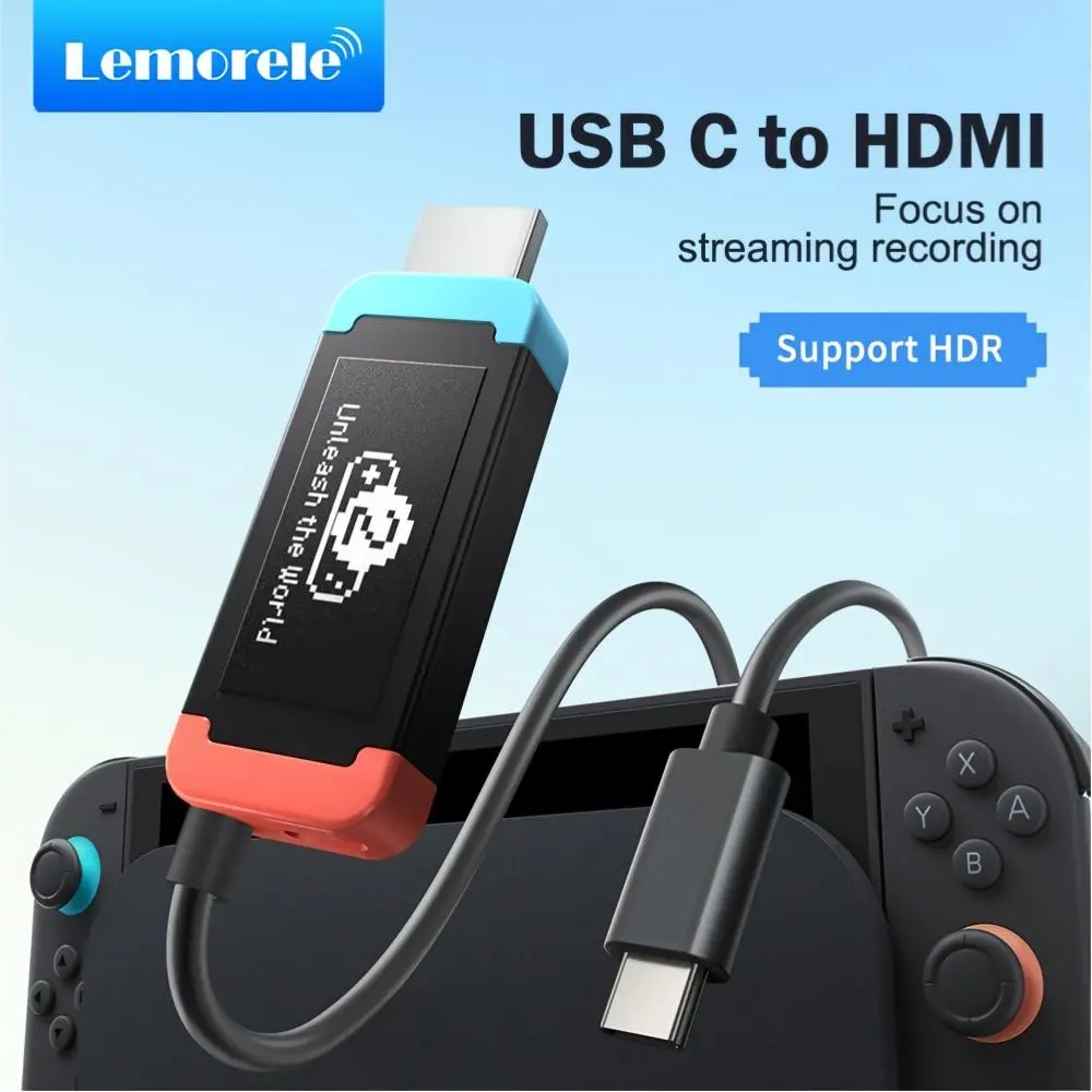 Lemorele L100 USB-C to HDMI Adapter, 4K@60Hz HDR Screen Mirroring Dongle with 100W Ultra-Fast PD Charging, Portable Plug & Play, Aluminum Alloy Cooling, Works with All Switch Models, Steam Deck, Rog Ally, TV, Monitor, Projector