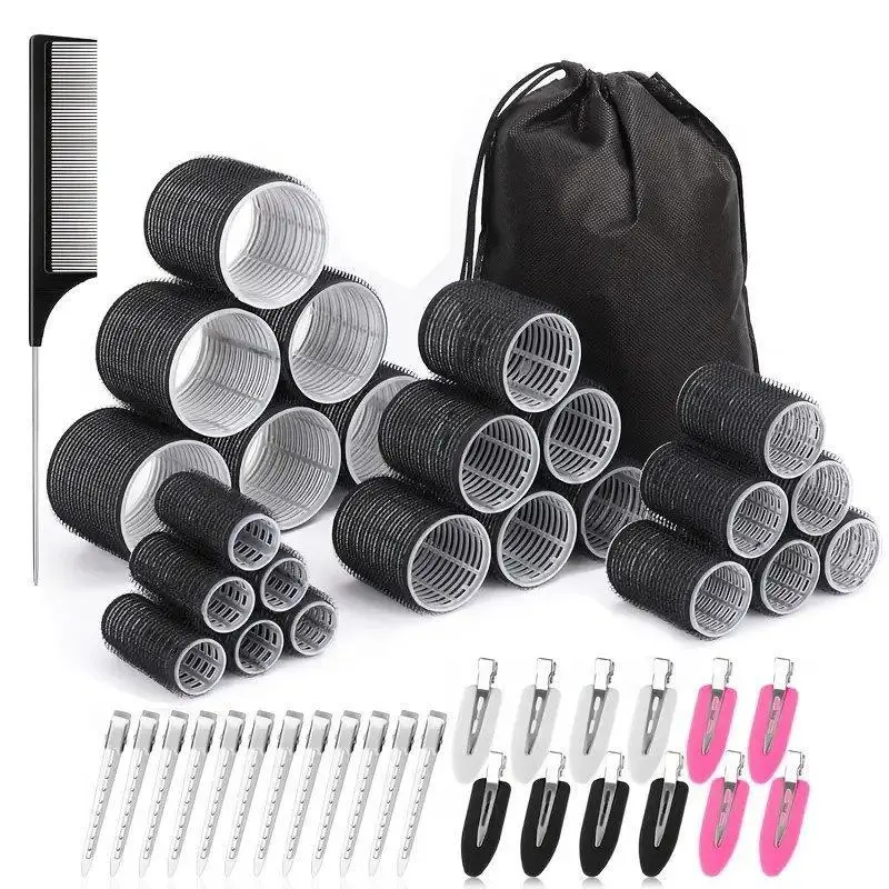 50Piece Hair Rollers set,Self Grip Hair Curlers for Long Medium Short Hair (6 Jumbo + 6 Large + 6 Medium + 6 Small + 1 Storage Bag) and 24Pcs Hair Clips /4-sizes 60 45 36 25mm