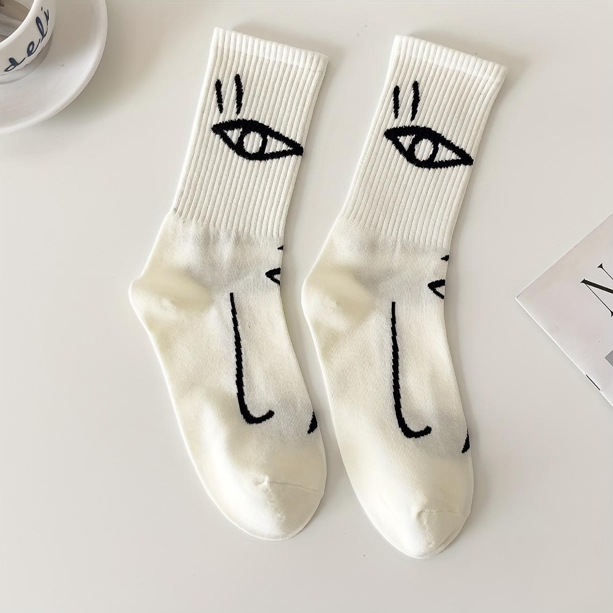 Lady 3 Pairs Abstract Printed Mid-Tube Socks, Fashionable Creative Women's Socks (Non-Silk Stocking Style)
