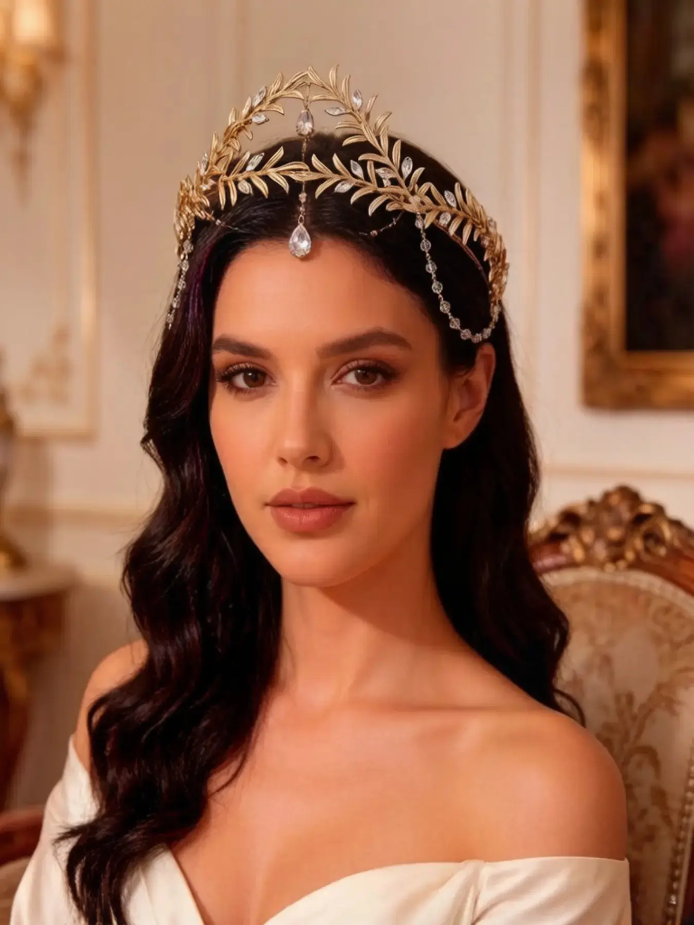 Hot selling hot style retro classical Greek forehead ornaments romantic tassel gold leaf headband party dress photo birthday headdress