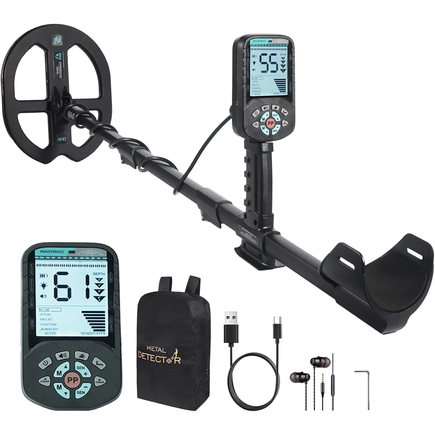Rechargeable Metal Detector for Adults - 4000mAh High Capacity - 12 Inch Deep Depth Professional  Detector Double-D  Coil for Beach,Higher Accuracy Metal Detector with 6 Detection Modes